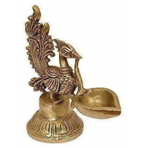 Bird Design Brass Diya Deepak Oil Lamp in Glossy Black Antique Finished Puja Item - Distacart