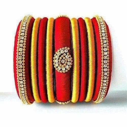 Red Grand Wedding Silk Thread Bangle Set with Jhumka Ear rings - Distacart
