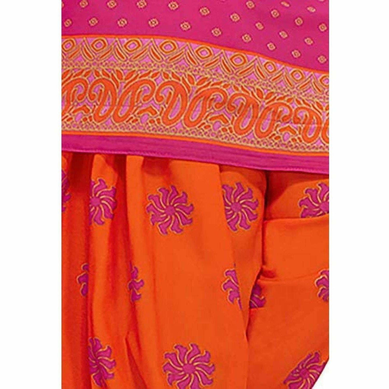 Synthetic Pink & Orange Printed Unstitched Salwar Suits Dress Material with Dupatta - Distacart