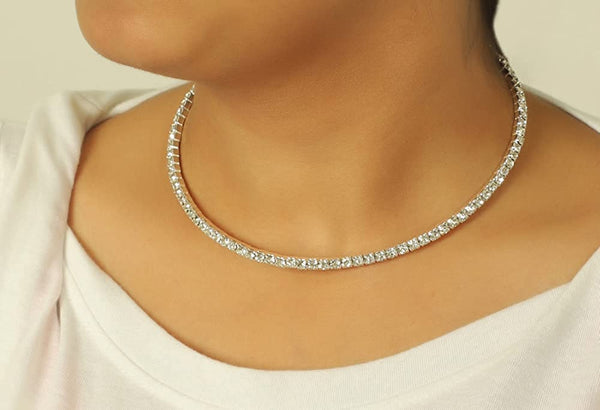 Silver-Toned Alloy Rhinestones Studded Choker - The Pari - Distacart