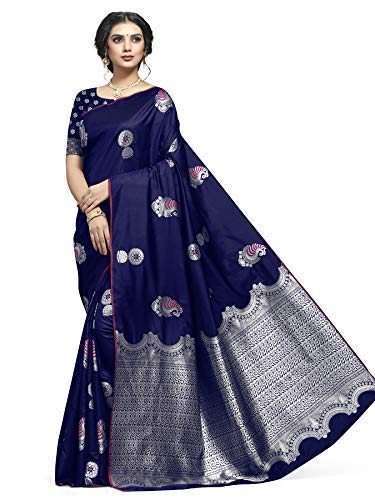 Shiv Textiles Women's Dark Blue Jacquard Art Silk Saree