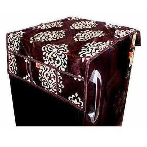 Floral Design Fridge Top Cover with 6 Utility Pockets - Brown Color - Distacart