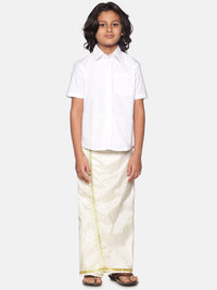 Thumbnail for Sethukrishna Boys White Shirt with Readymade Dhoti - Distacart