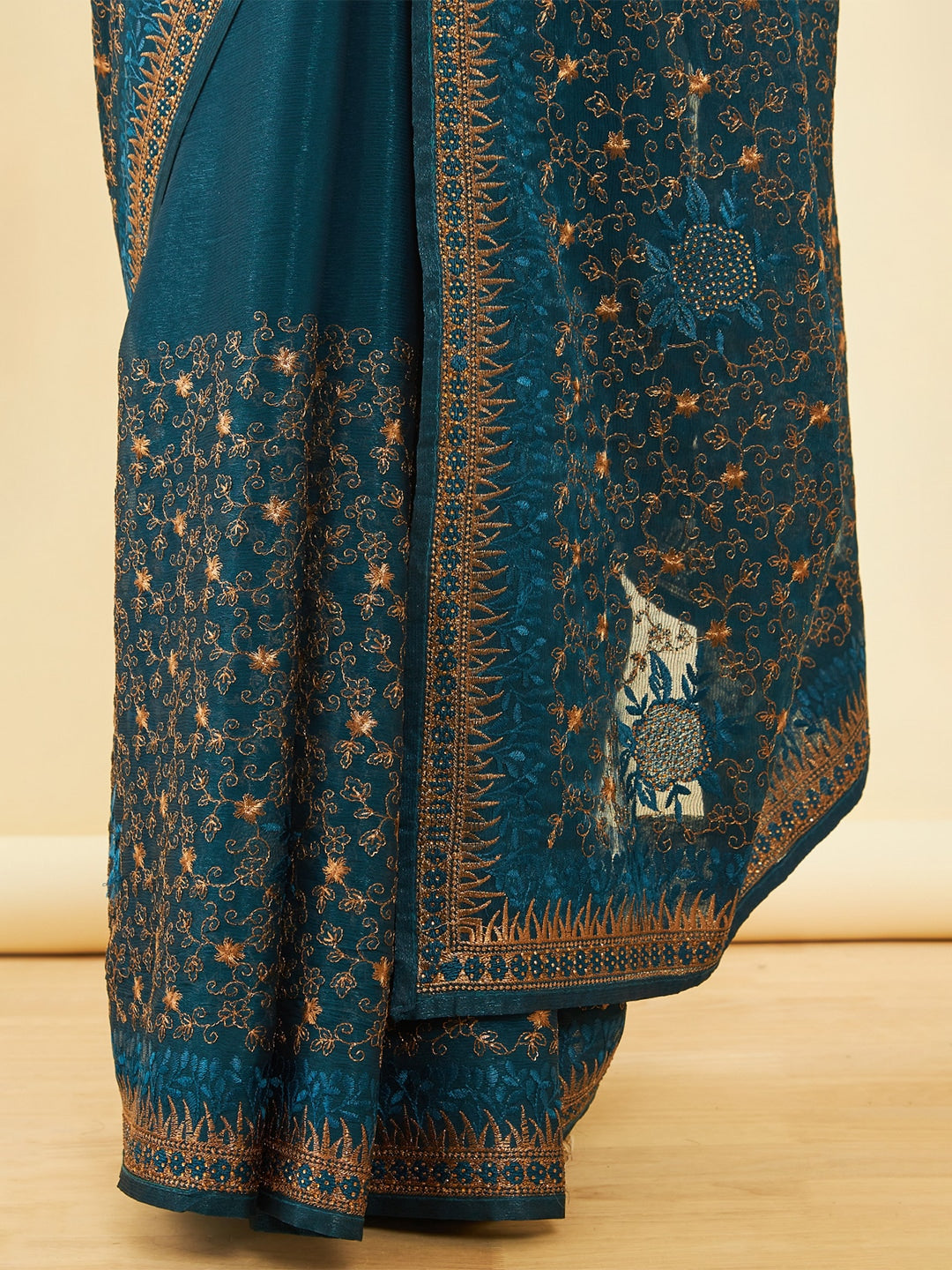 Soch Floral Embroidered Zari Pure Chiffon Saree - Distacart