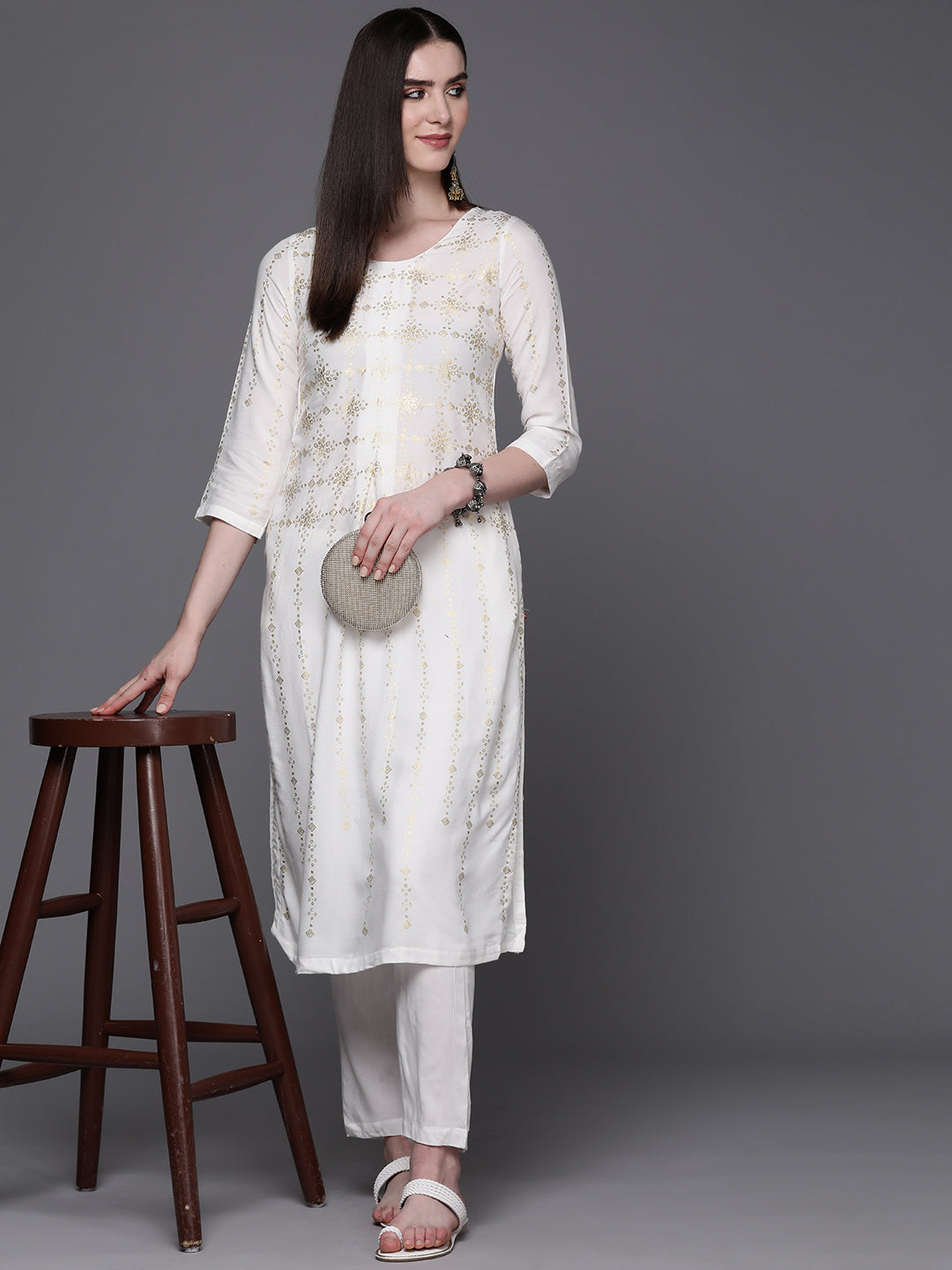 Biba Women Foil Print Kurta with Trousers - Distacart