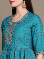 Thumbnail for HERE&NOW Ethnic Motifs Embroidered Thread Work & Sequinned High-Low Kurti with Trousers - Distacart