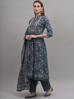 Thumbnail for Kalini Women Blue Ethnic Motifs Printed Pure Cotton Kurta with Trousers & Dupatta - Distacart