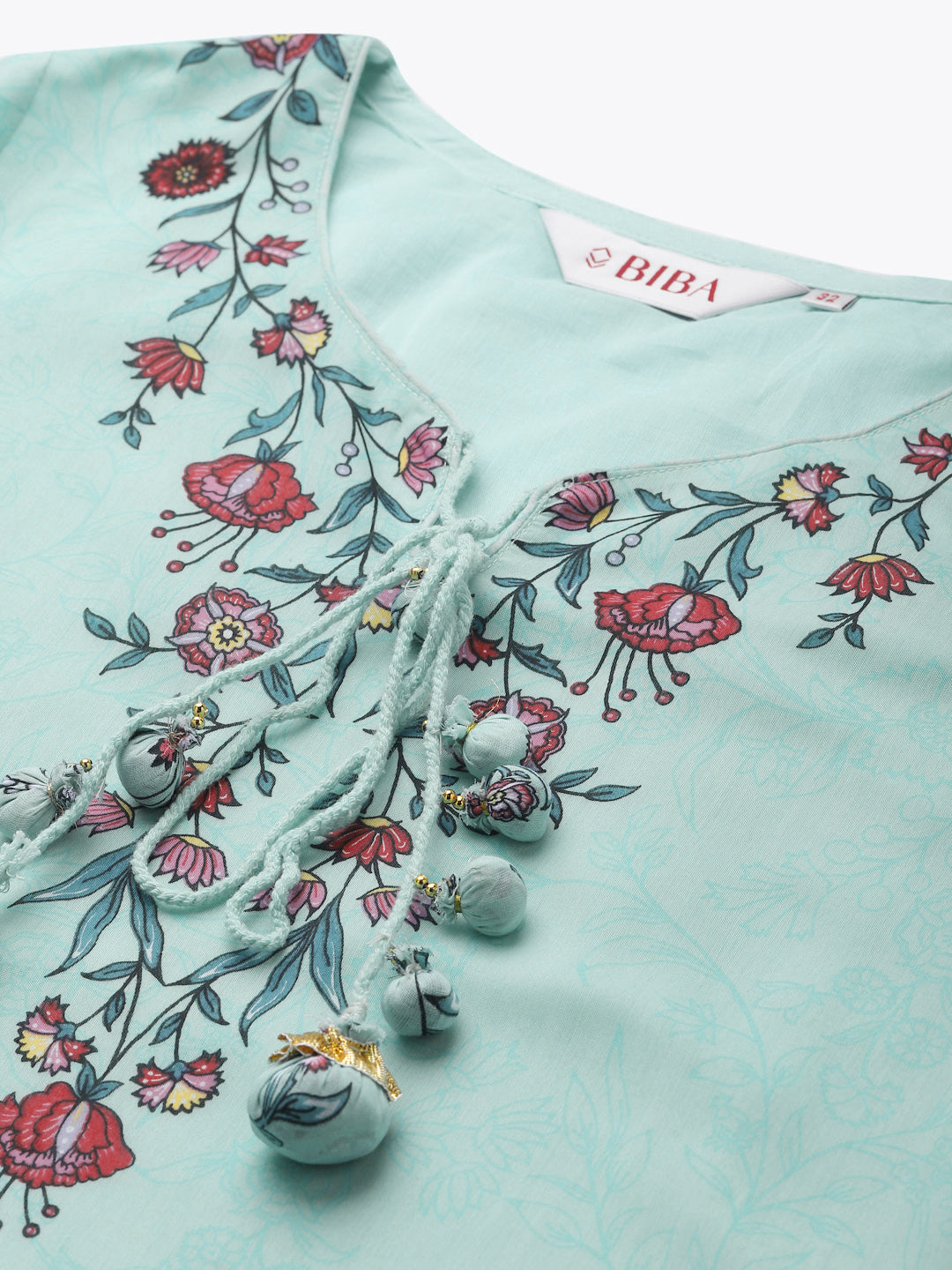 Biba Women Blue Pink Yoke Design Kurti with Sharara Dupatta - Distacart