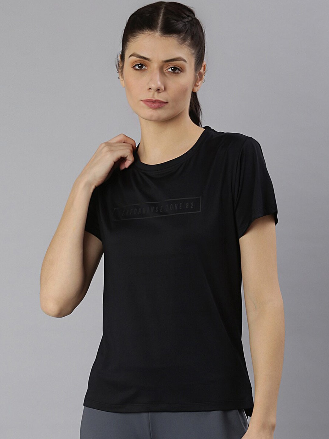 MKH Women Black Typography Dri-FIT Polyester Round Neck Sports T-shirt - Distacart