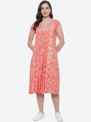 Biba Women Coral Ethnic Motifs Printed Anarkali Kurta - Distacart