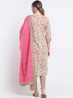 Thumbnail for Kalini Round Neck Ethnic Motifs Printed Pure Cotton Kurta With Trousers & Dupatta - Distacart