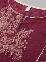 Thumbnail for Sangria Women Floral Yoke Design Pure Cotton Kurta with Trousers - Distacart
