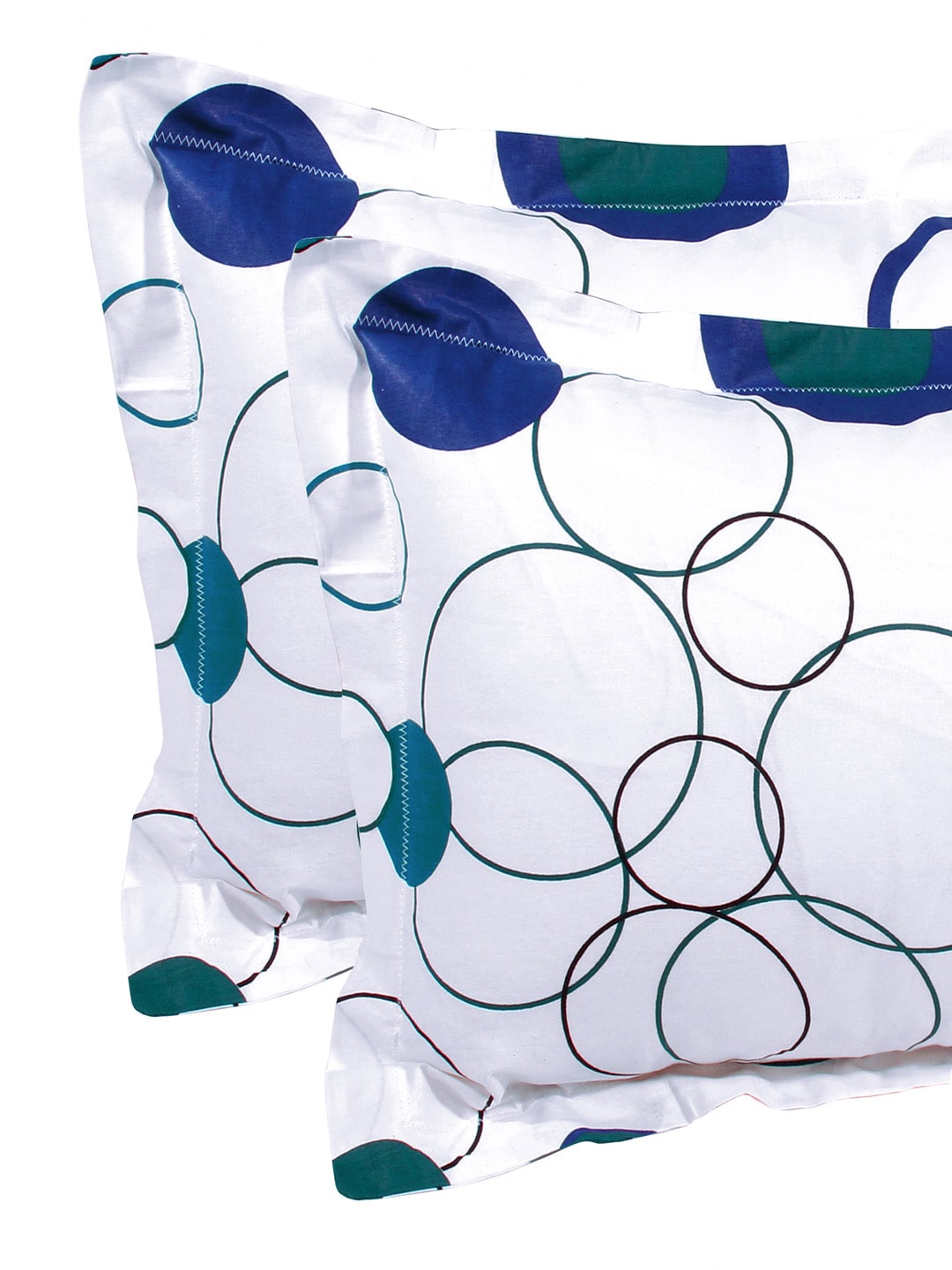 Story@home White & Blue Geometric 186 TC Cotton 1 Queen Bedsheet with 2 Pillow Covers - Distacart