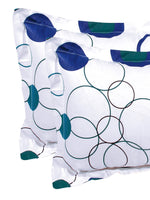 Thumbnail for Story@home White & Blue Geometric 186 TC Cotton 1 Queen Bedsheet with 2 Pillow Covers - Distacart