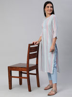 Thumbnail for Kalini Women Striped Pure Cotton Kurta With Trousers - Distacart