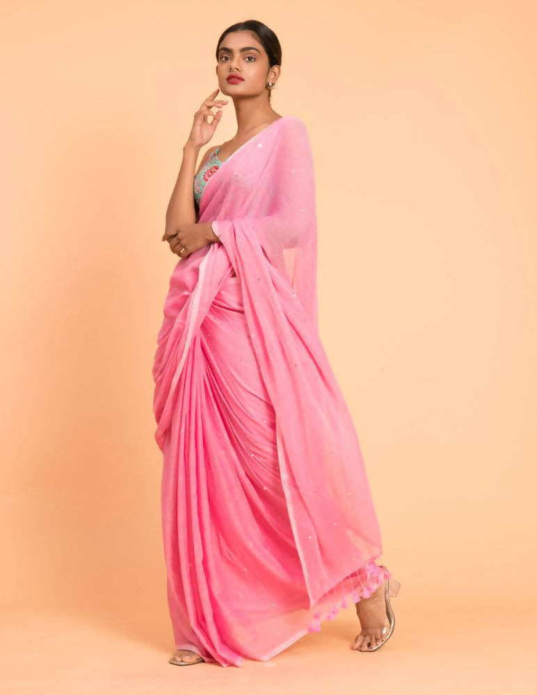 Suta Pink Embellished Sequinned Pure Cotton Saree - Distacart