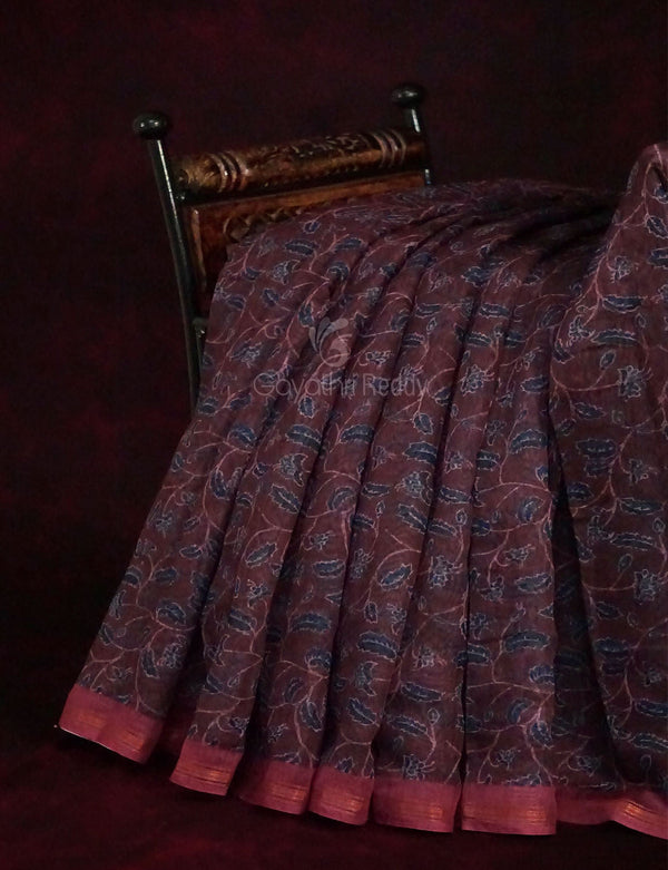 Dark Wine Colour Floral Design Semi Chanderi Saree By Gayathri Reddy Designer Studio - Distacart