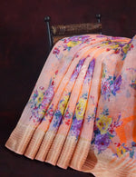 Thumbnail for Shades of Marron And Red Creeper Print Semi Chanderi Saree By Gayathri Reddy Designer Studio - Distacart