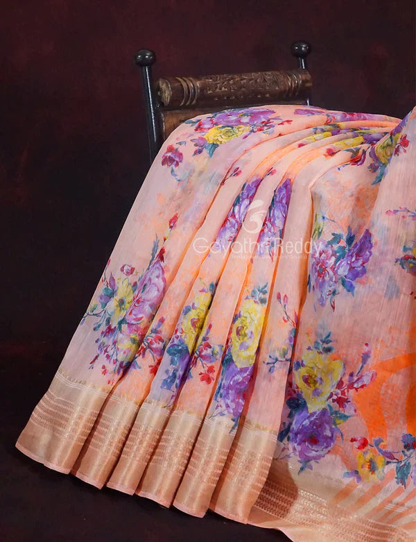 Shades of Marron And Red Creeper Print Semi Chanderi Saree By Gayathri Reddy Designer Studio - Distacart