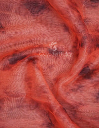 Thumbnail for Shades of Peachish Orange Colour Shibori Print Semi Chanderi Saree By Gayathri Reddy Designer Studio - Distacart