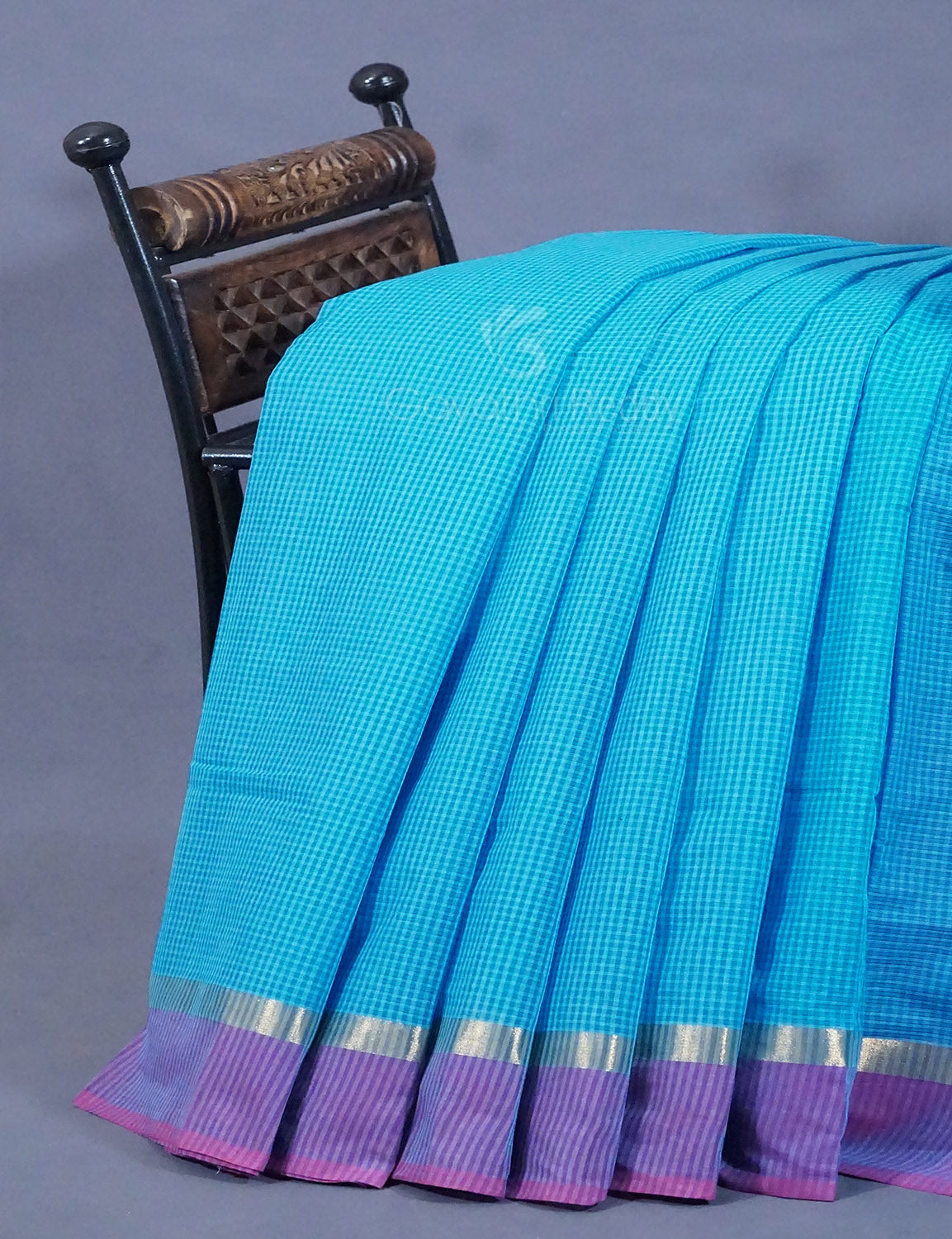 Dual Shade of Sky Blue And Violet Pure Mangalgiri Cotton By Gayathri Reddy Designer Studio - Distacart