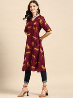 Thumbnail for Sangria Animal Print Angrakha Kurta - Distacart