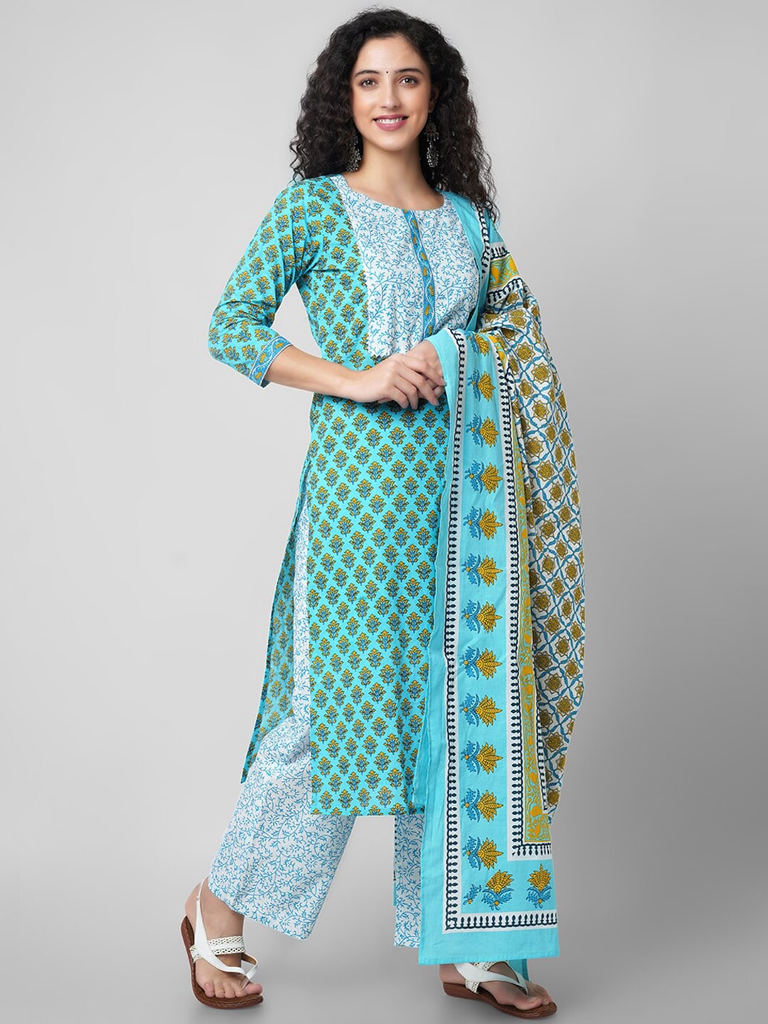 Kalini Women Ethnic Motifs Printed Pure Cotton Kurta with Palazzos & With Dupatta - Distacart