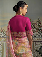 Thumbnail for Mitera Pink & Blue Brasso Chanderi Saree - Distacart