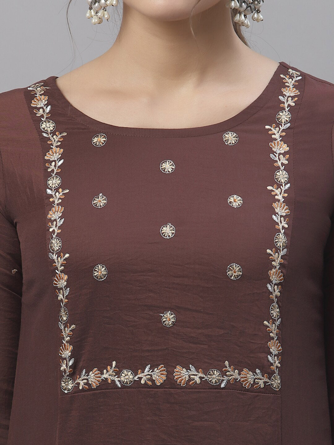 Kalini Women Brown Ethnic Motifs Embroidered Thread Work Kurta - Distacart
