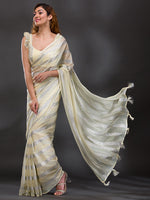 Thumbnail for Koskii Striped Beads & Stones Shimmer Saree - Distacart