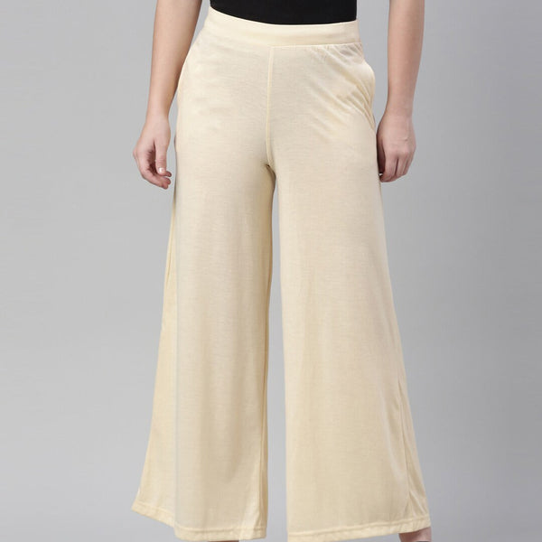 Souchii Beige Knitted Palazzos - Distacart