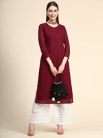 Thumbnail for Kalini Paisley Embroidered Chikankari Georgette Straight Regular Kurta - Distacart