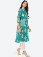 Thumbnail for Biba Women Green Ethnic Motifs Printed Cotton Kurta - Distacart