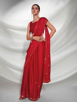 Thumbnail for Mitera Red Embellished Beads and Stones Satin Saree - Distacart