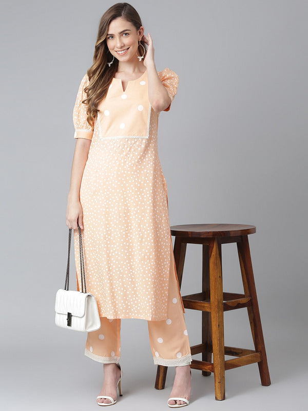 Khushal K Women Beige Printed Kurta with Trousers - Distacart