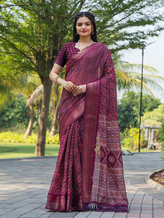 Tikhi Imli Leheriya Printed Zari Ready to Wear Saree - Distacart