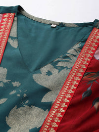Thumbnail for Ahalyaa Women's Green Crepe Gold Smoke Printed Dress - Distacart