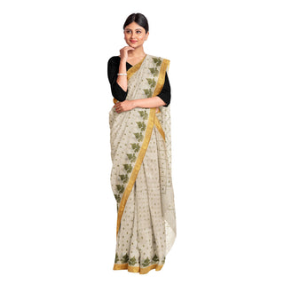 Exclusive Collection 100% Pure Cotton Off White Pesta Saree With Printed Work - Distacart