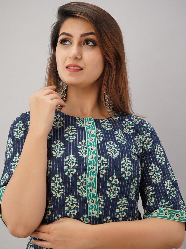 HERE&NOW Turquoise Blue Floral Printed Regular Kurta with Palazzos - Distacart