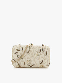Thumbnail for Anekaant Off White & Gold-Toned Embellished Box Clutch - Distacart