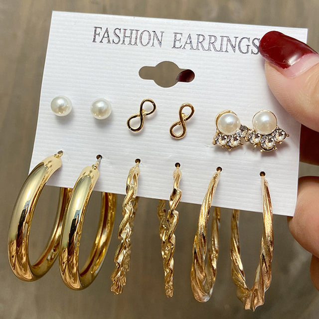 Gold-Plated Alloy Set Of 6 Designer Earrings - The Pari - Distacart