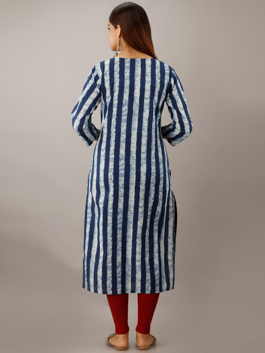 Kalini Women Blue Striped Floral Kurta - Distacart