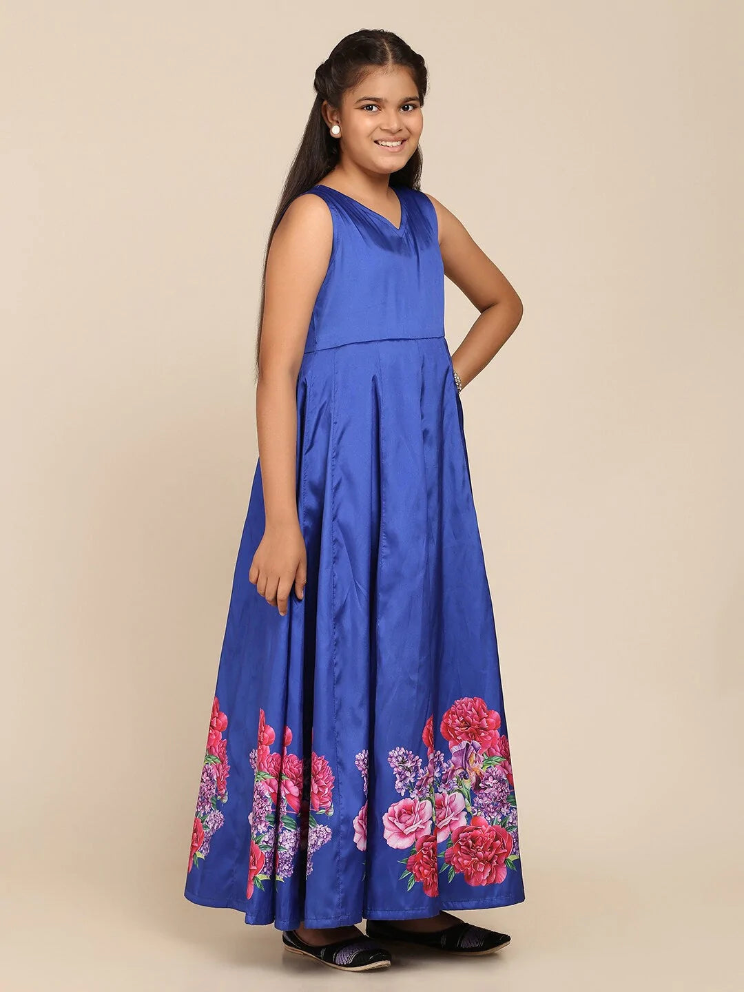 NOZ2TOZ Blue Floral Maxi Gown Dress For Girls - Distacart