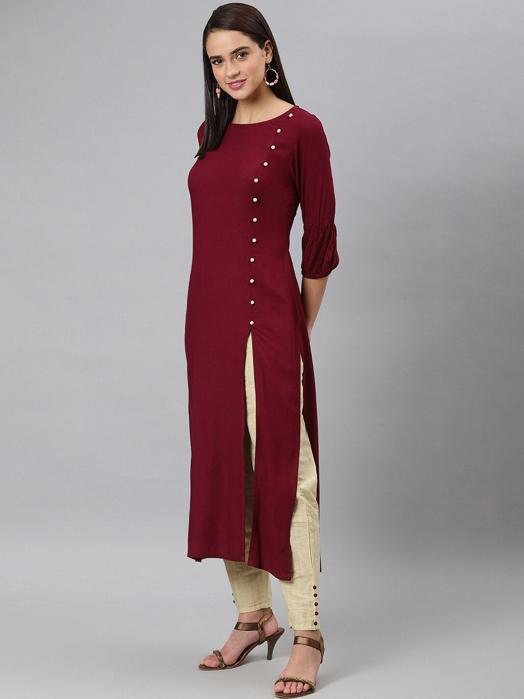 Khushal K Round Neck Puffed Sleeves Kurta with Palazzos - Distacart