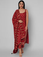 Thumbnail for Kalini Women Red Ethnic Motifs Embroidered Gotta Patti Kurti with Trousers & With Dupatta - Distacart