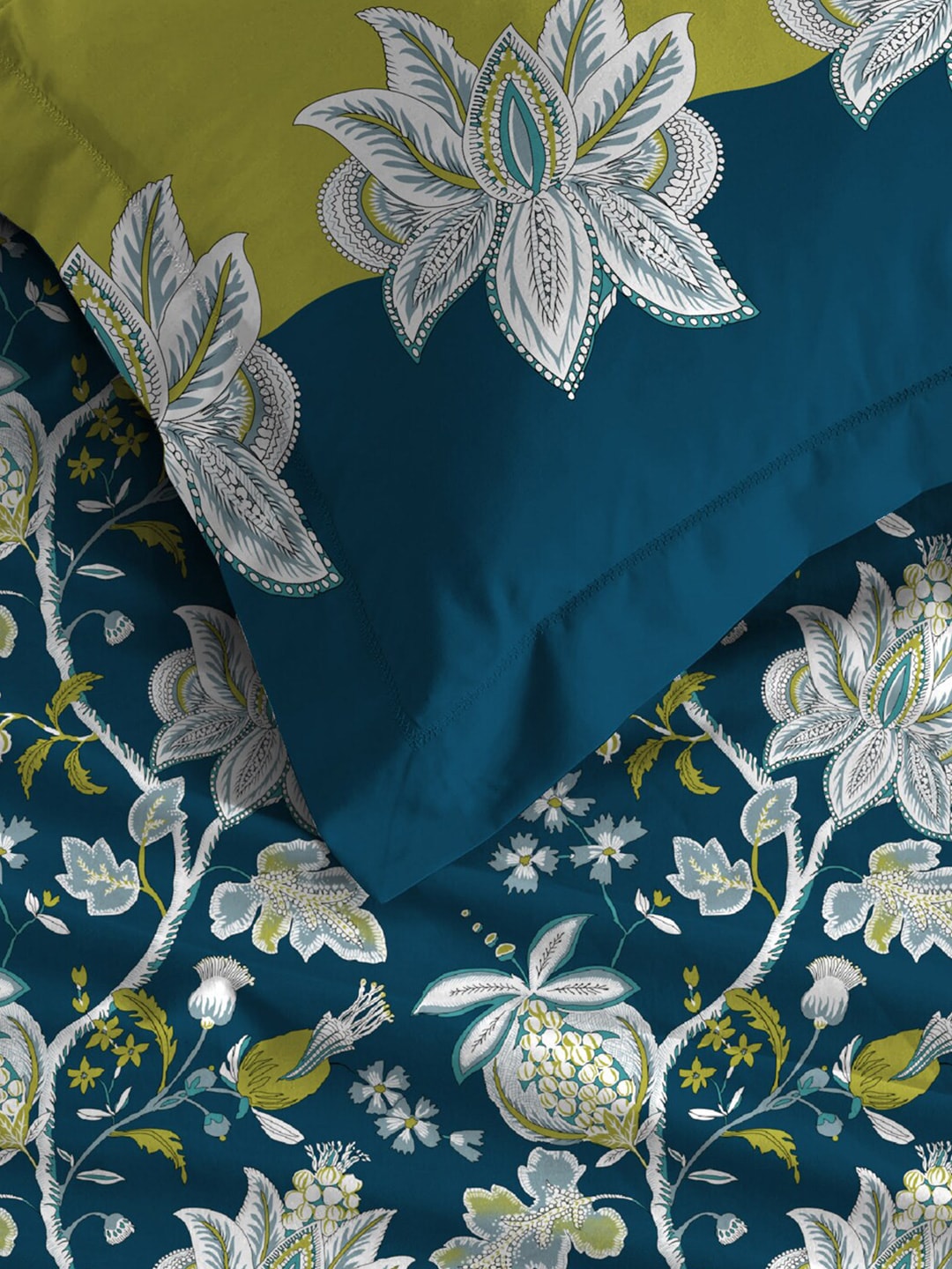MYTRIDENT Blue White Floral Cotton 144 TC Queen Bedsheet With 2 Pillow Covers - Distacart