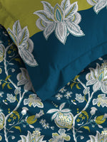 Thumbnail for MYTRIDENT Blue White Floral Cotton 144 TC Queen Bedsheet With 2 Pillow Covers - Distacart