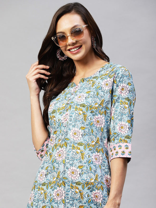 Kalini Women Blue Ethnic Motifs Printed Kurta with Trousers - Distacart