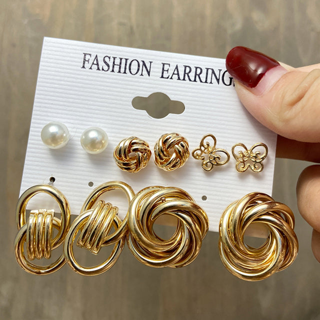 Gold-Plated Alloy Set Of 6 Designer Earrings - The Pari - Distacart
