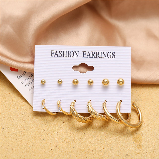 Gold-Plated Alloy Set Of 6 Designer Earrings - The Pari - Distacart